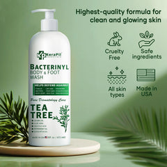 KERAPIL Bacterinyl Tea Tree Body Wash bottle view highlighting antibacterial cleansing.