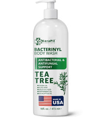 KERAPIL Bacterinyl Tea Tree Oil Body Wash bottle hero offers a refreshing cleanse.