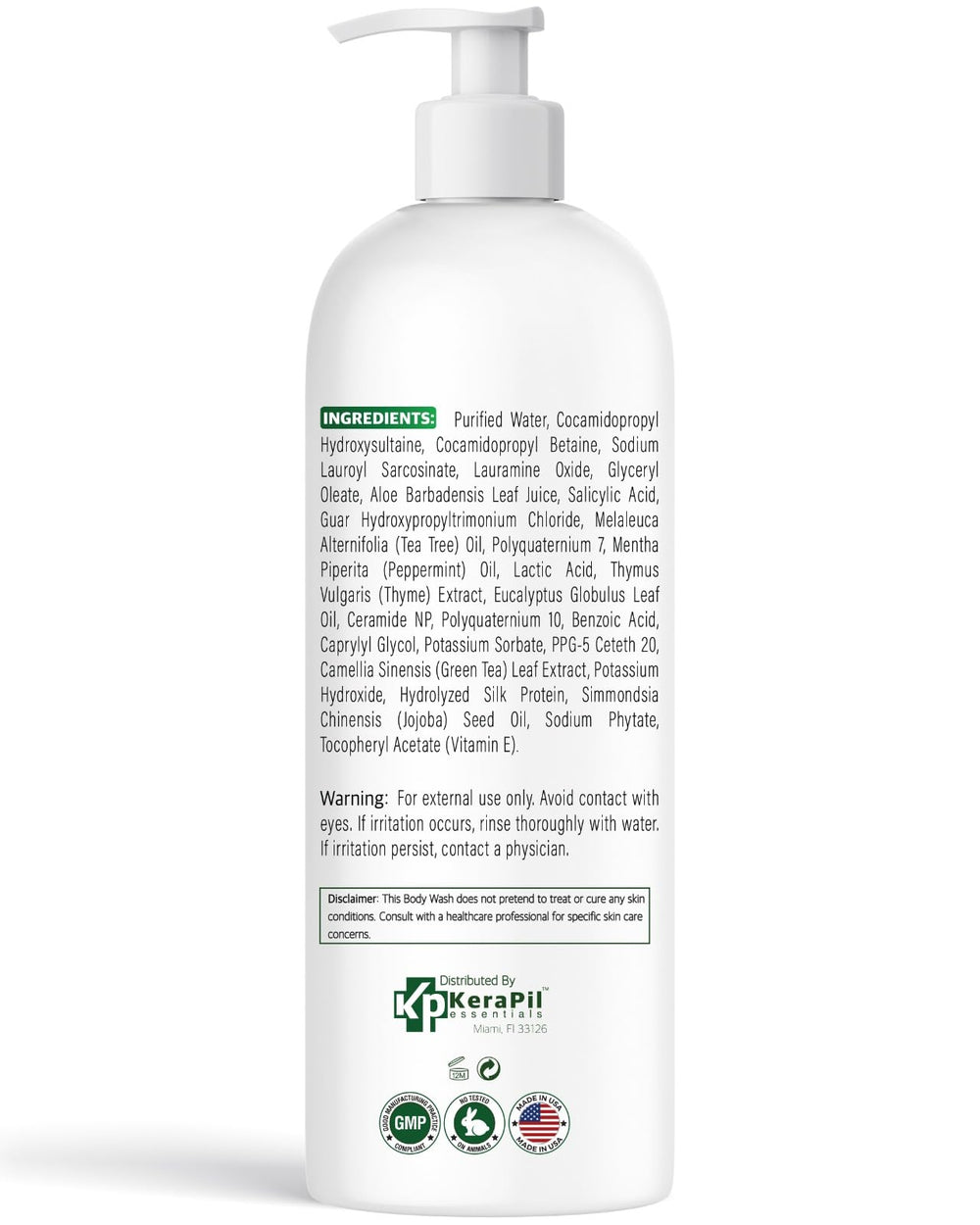 KERAPIL Bacterinyl Tea Tree Body Wash in shower promoting odor control.