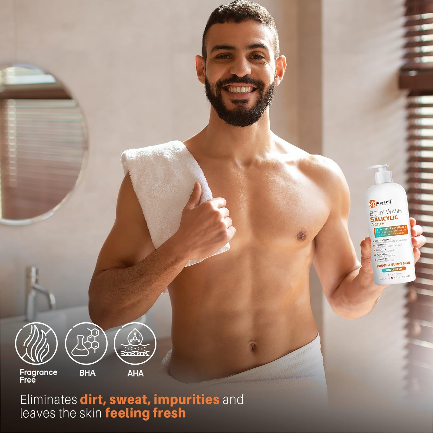 KERAPIL Exfoliating Body Wash aloe vera splash suggests soothing hydration.
