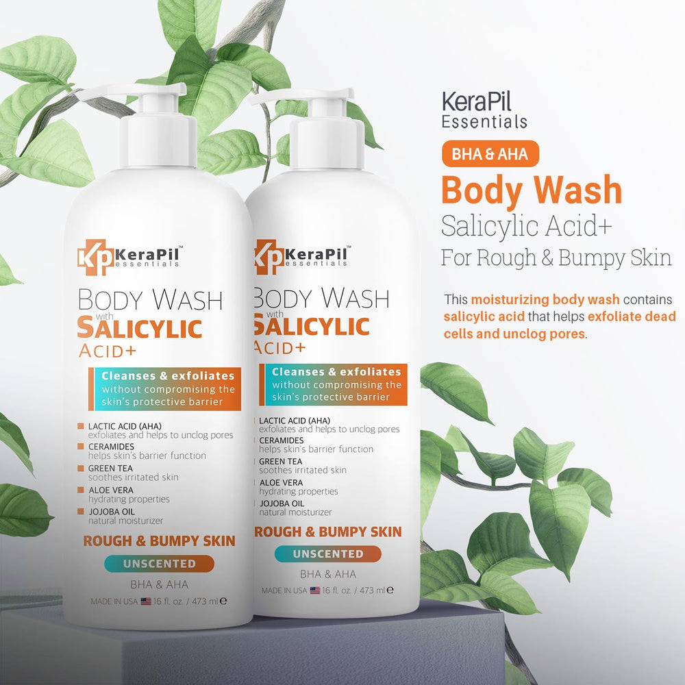 KERAPIL salicylic acid body wash on rough skin on arm before treatment.