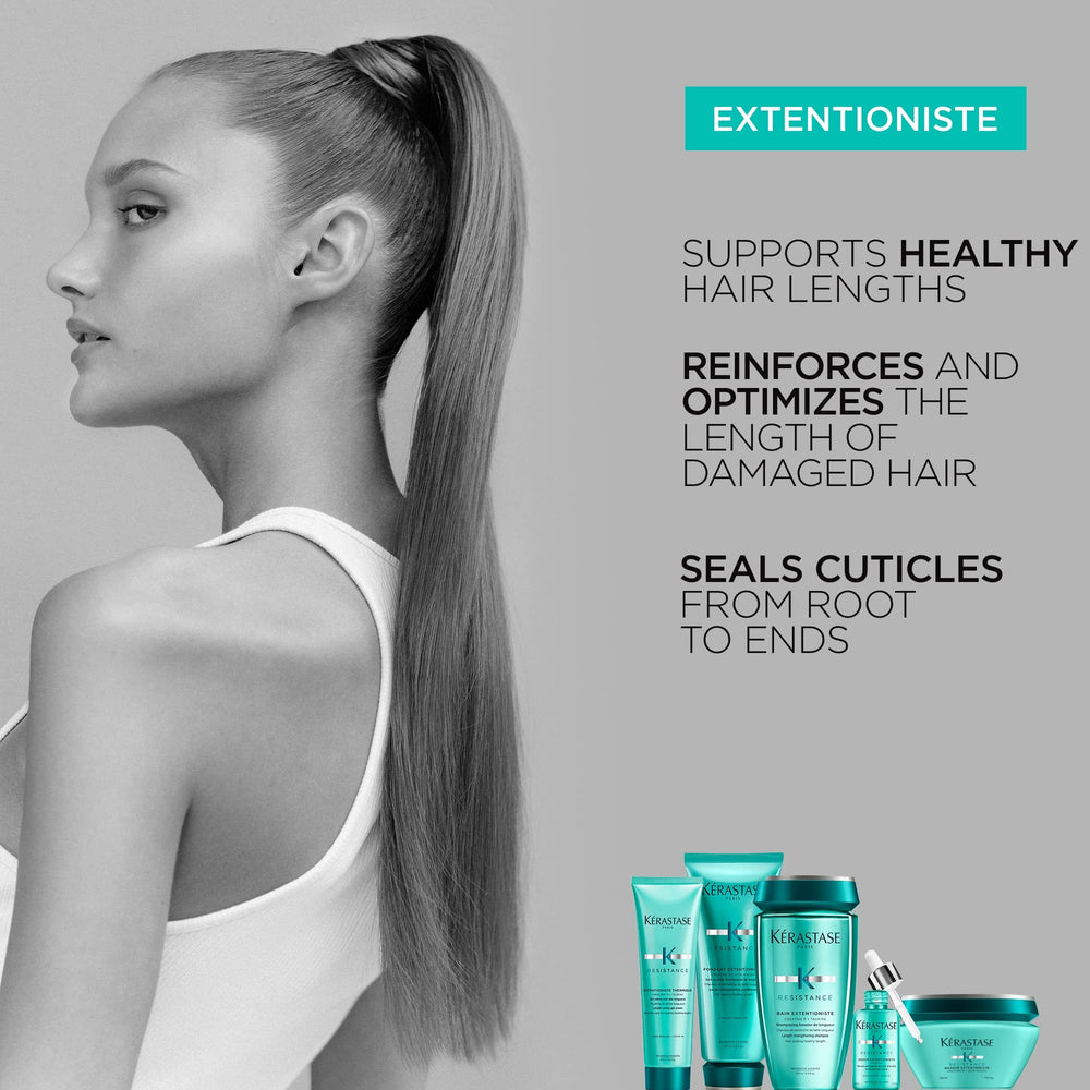 KÉRASTASE Bain Extentioniste shampoo showing ceramides and taurine for moisture retention.