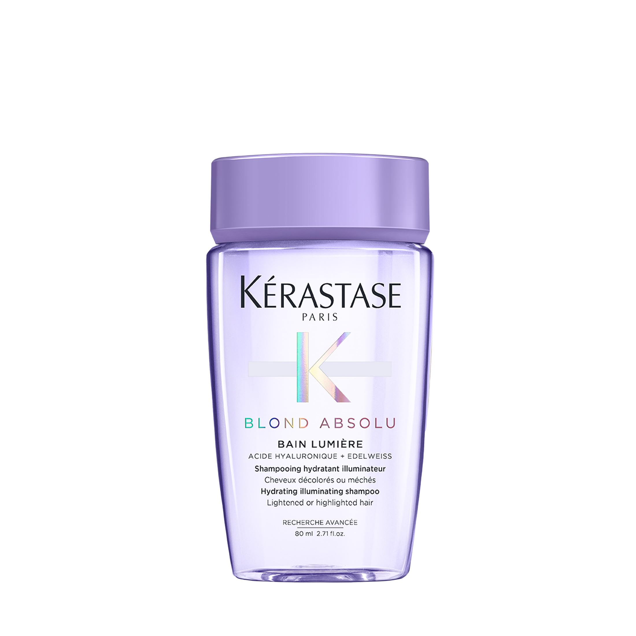 KÉRASTASE Blond Absolu Lumière shampoo bottle shows luminous hydration potential for lightened hair
