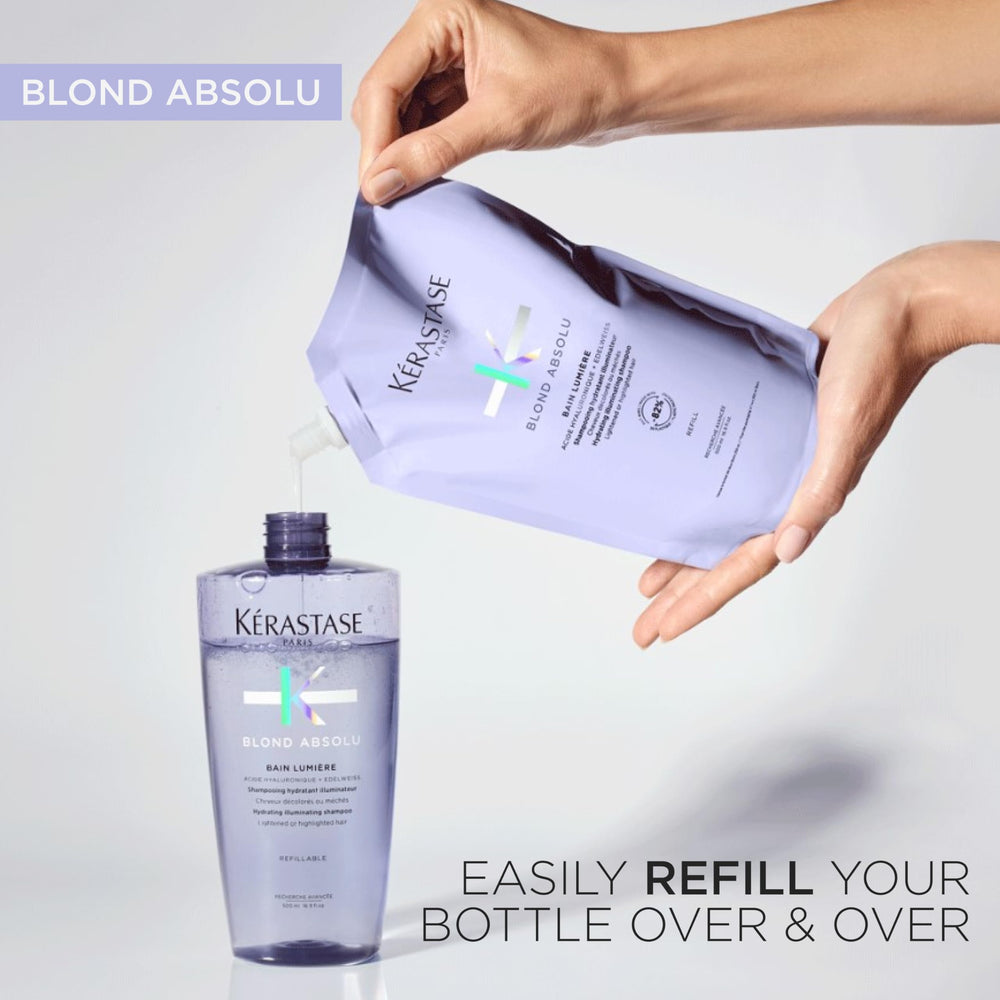 KÉRASTASE Blond Absolu Lumière shampoo closeup reveals creamy texture for hydration.