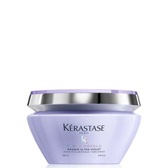 Kerastase Blond Absolu Ultra-Violet bottle demonstrates anti-brass action for cooler blonde tones.