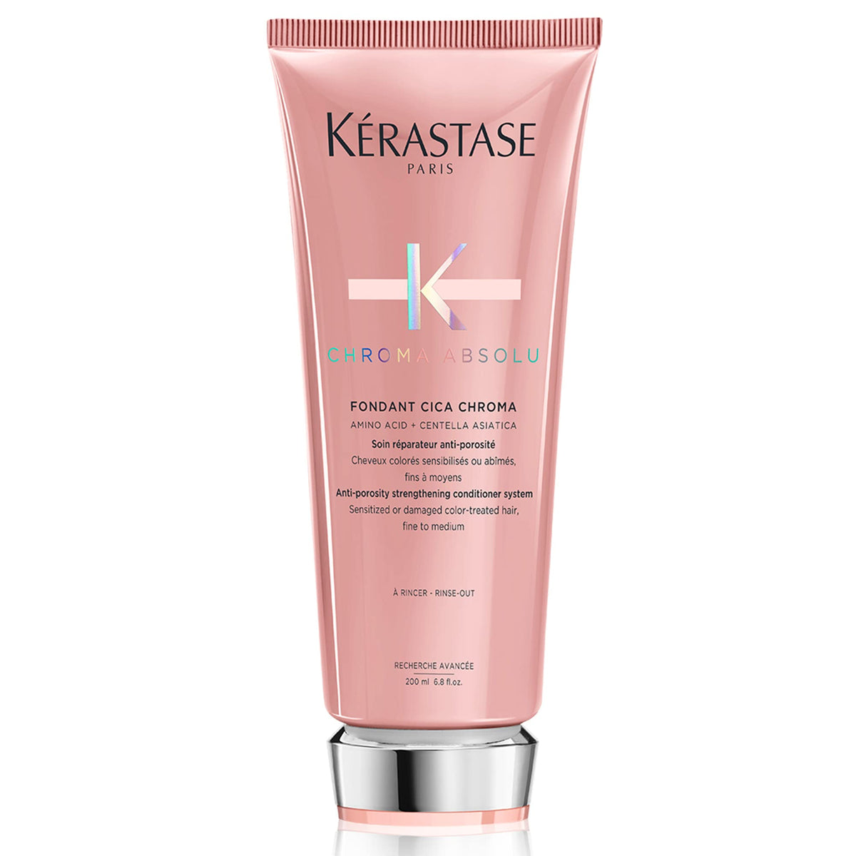 Kerastase Chroma Absolu conditioner bottle closeup shows color protection and hydration