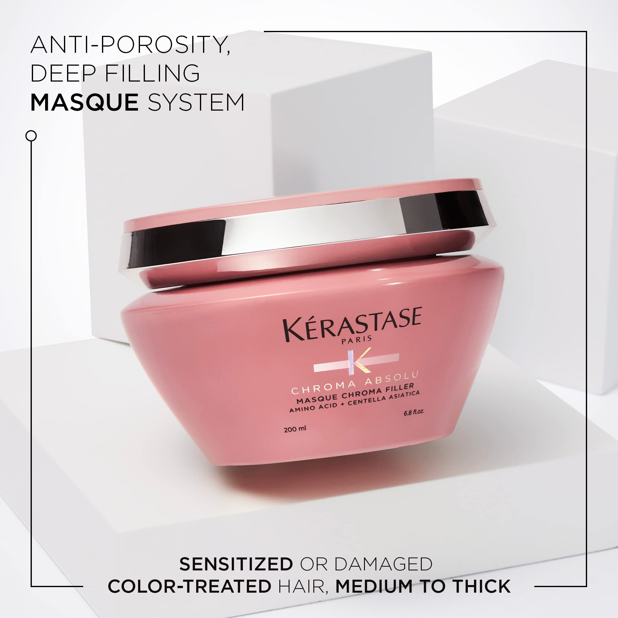 KÉRASTASE Chroma Absolu on damaged strands showing stronger, hydrated hair.