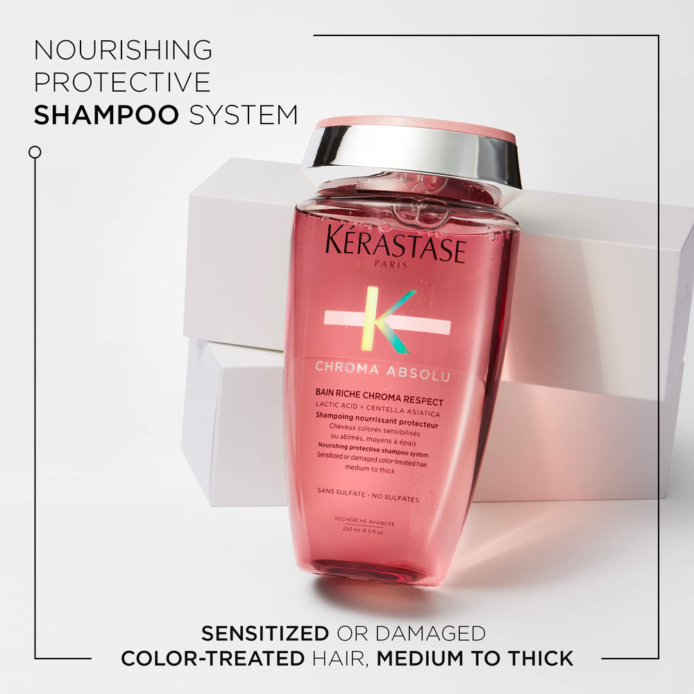KÉRASTASE Chroma Absolu Shampoo Rich application shot shows gentle cleansing.