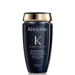 Kérastase Chronologiste Régénérant Shampoo bottle demonstrates hydrating shine and smoothness.