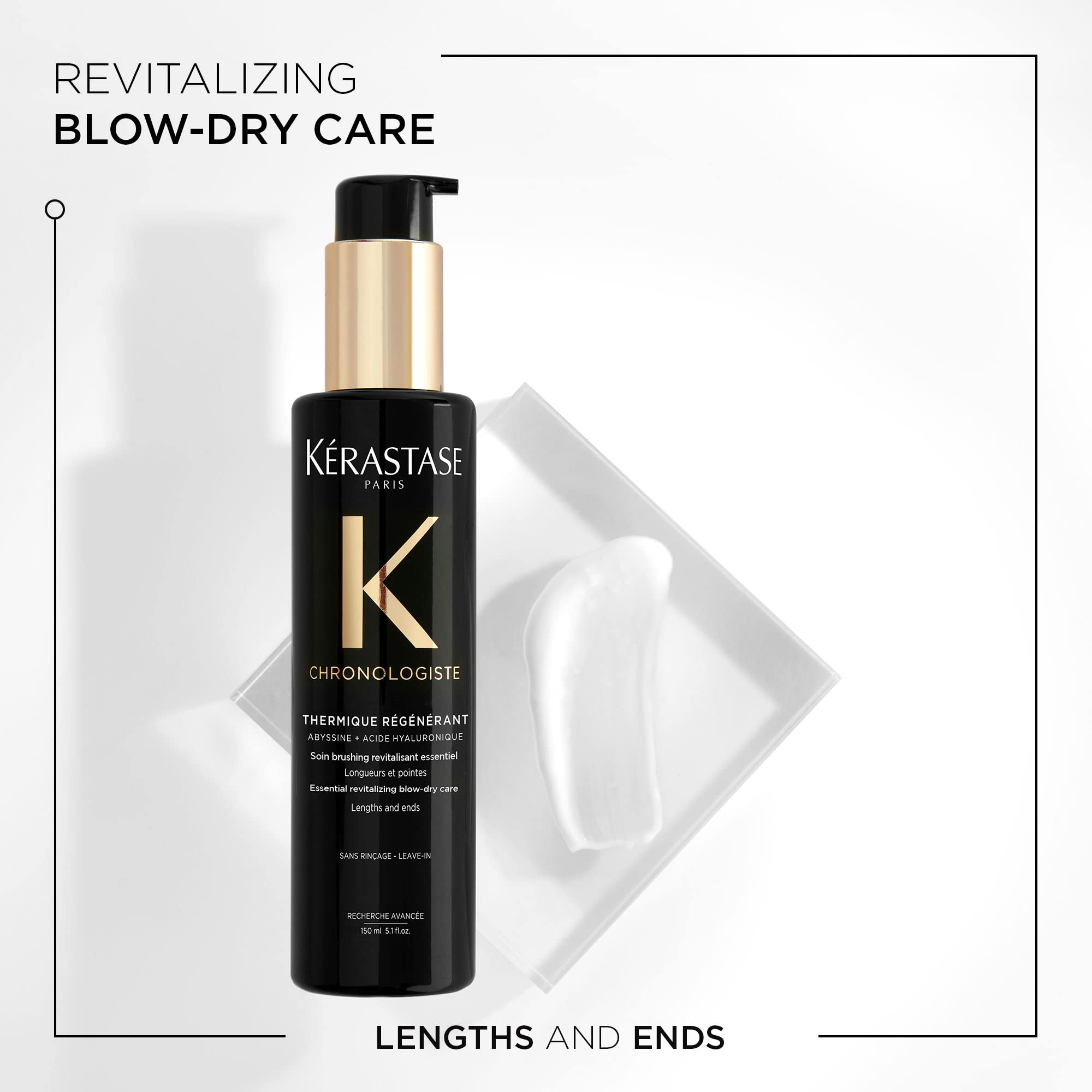 KÉRASTASE Chronologiste serum in hand shows lightweight leave-in care for heat styling