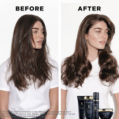 KÉRASTASE Chronologiste serum on damp hair suggests 24 hour frizz control in humidity