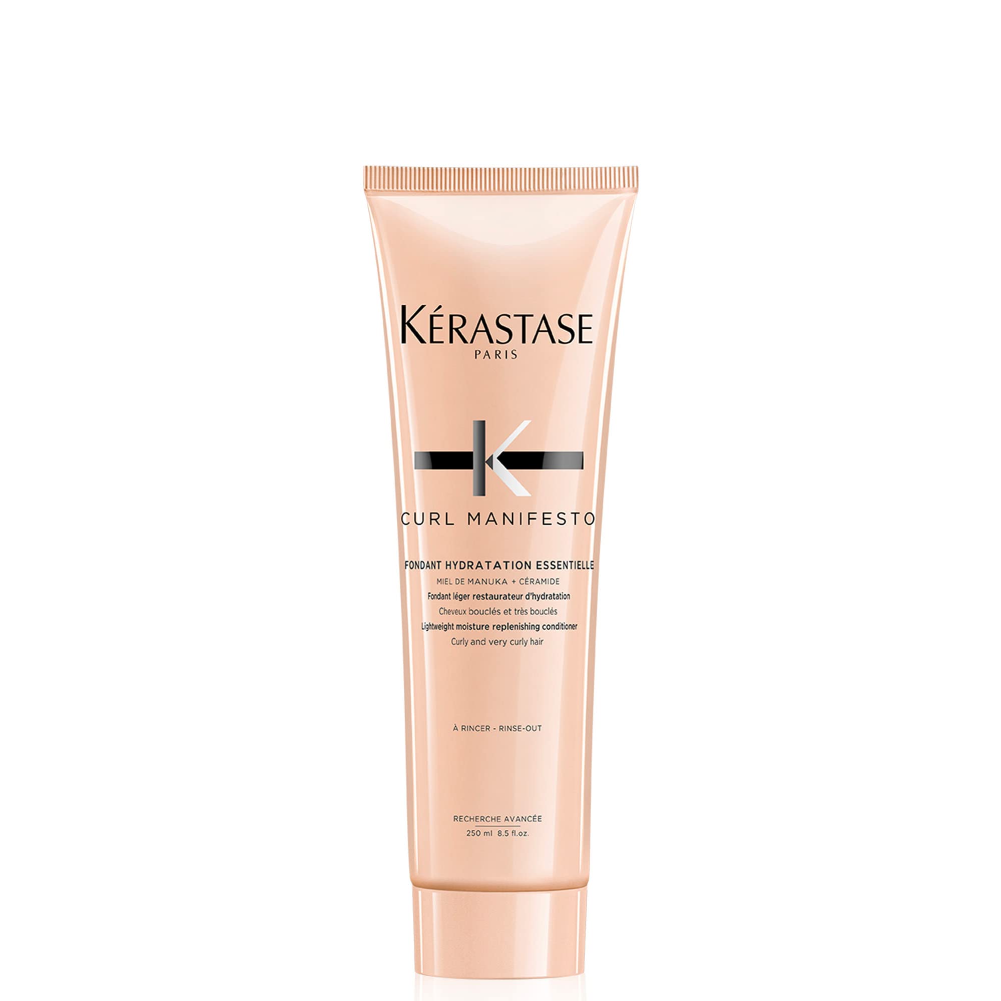 KÉRASTASE Curl Manifesto bottle shown, highlighting lightweight hydration for defined curls