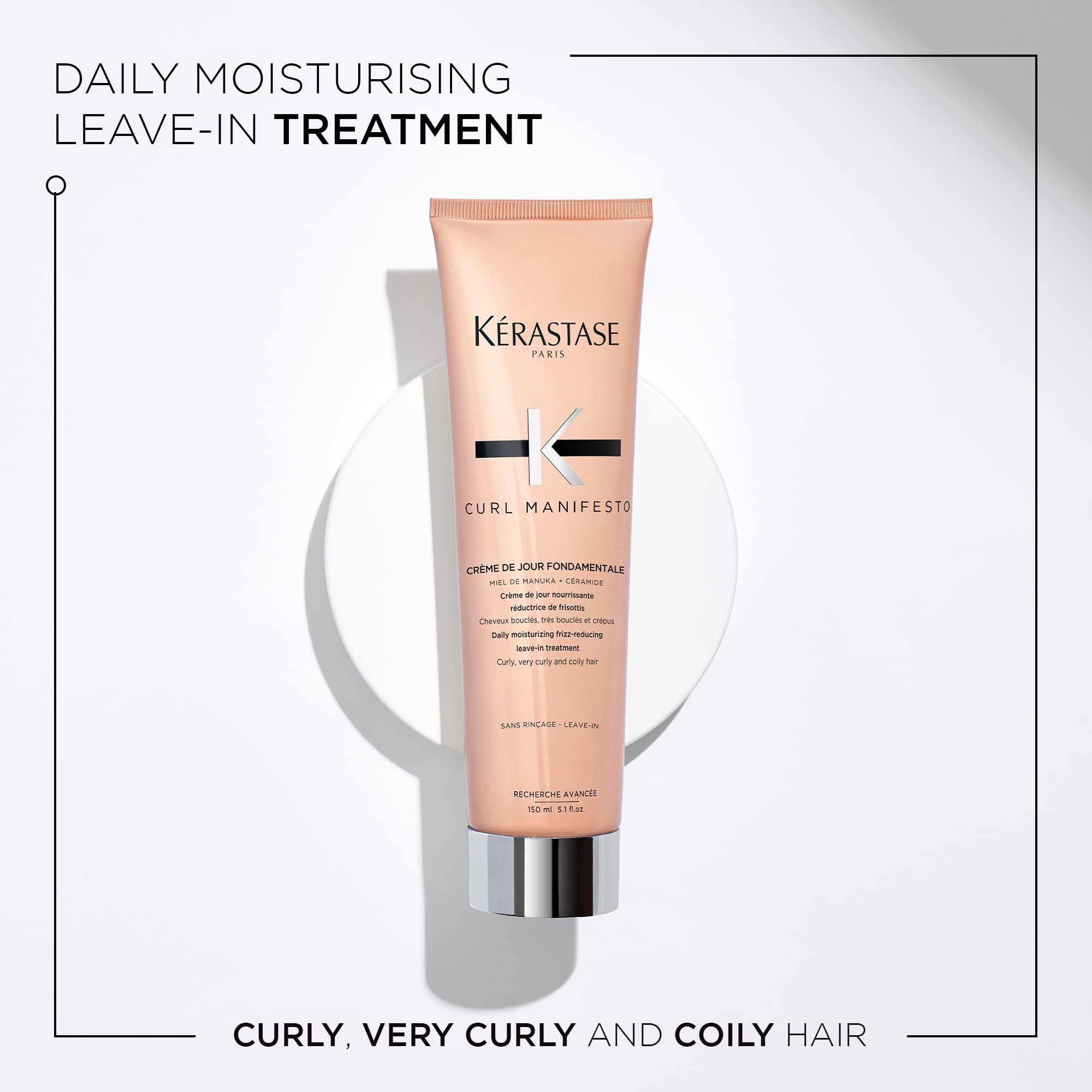KÉRASTASE Curl Manifesto Creme de Jour bottle back highlights ingredients and protection