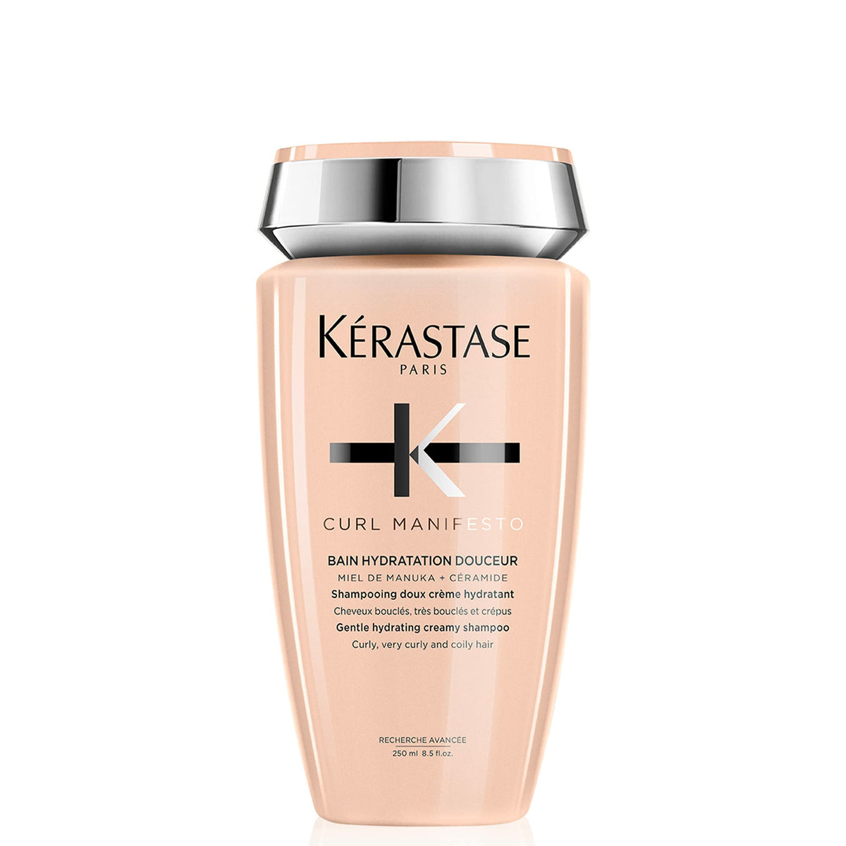 KÉRASTASE Curl Manifesto shampoo bottle delivers gentle cleanse and hydration for curls.