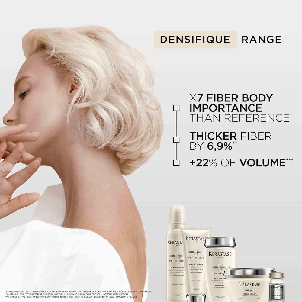 KÉRASTASE Densifique rinse reveals tangle-free, shiny hair after use.