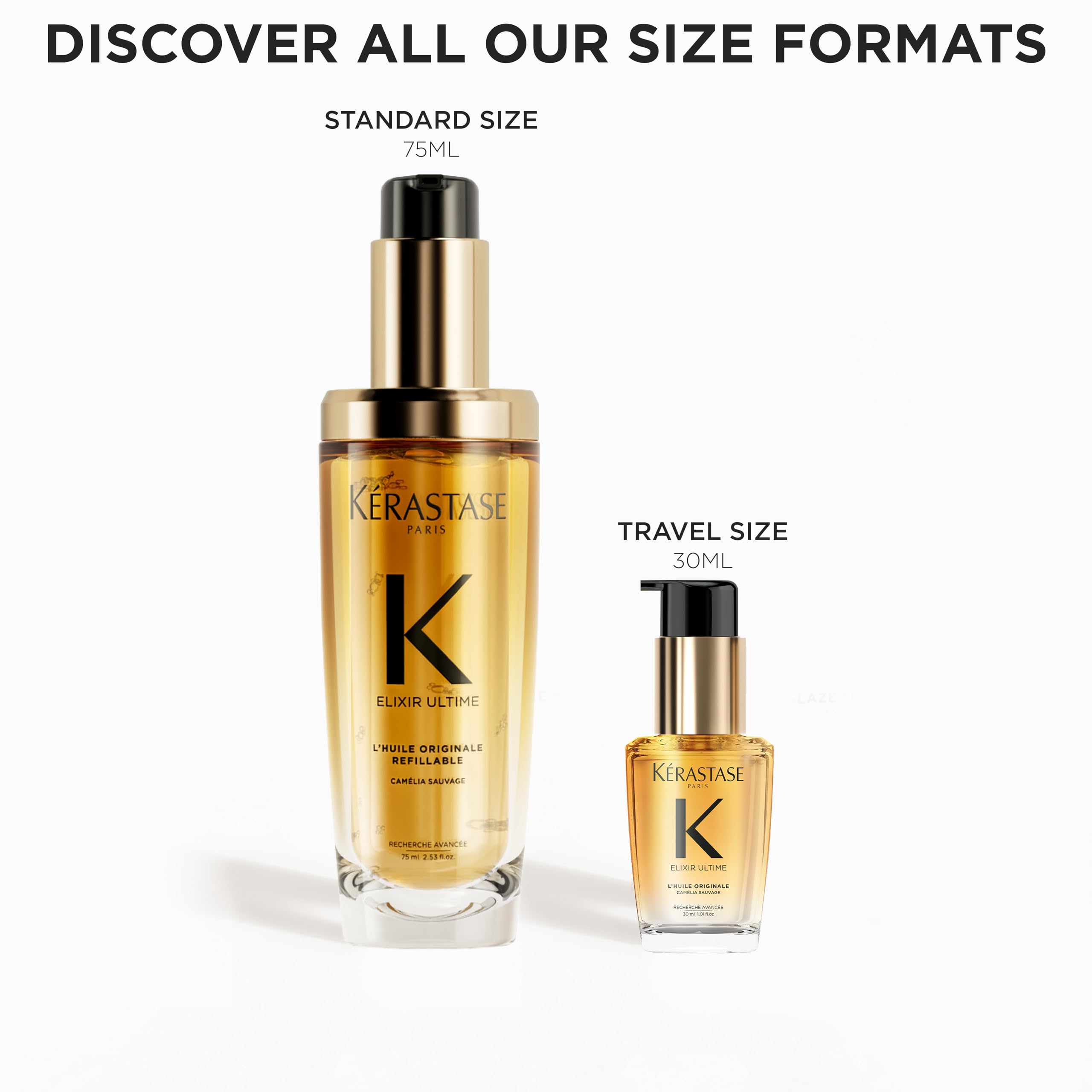 Kerastase Elixir Ultime travel packaging on display suits on-the-go routines.