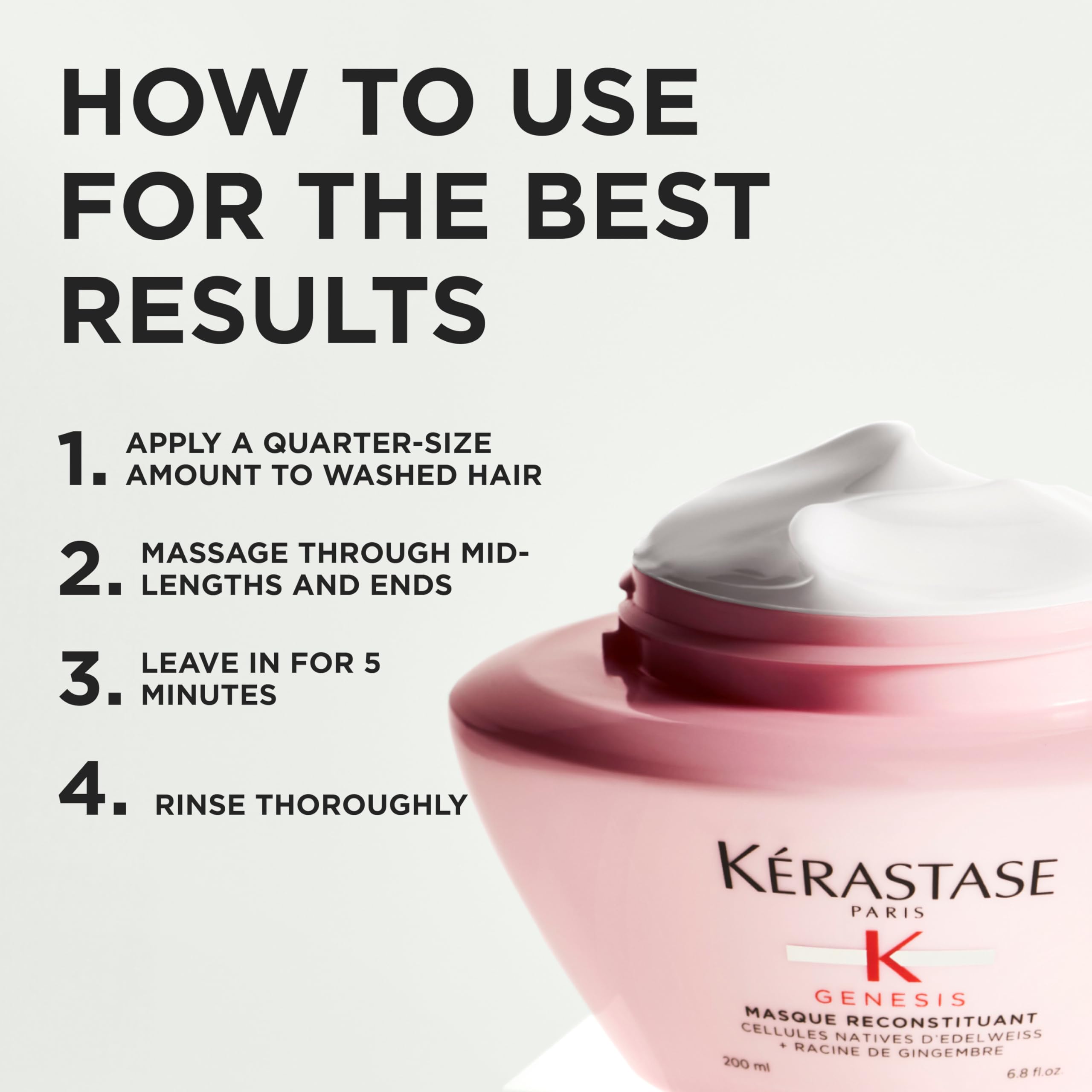 KÉRASTASE Genesis Hair Mask finished hair after use showcasing soft, conditioned finish