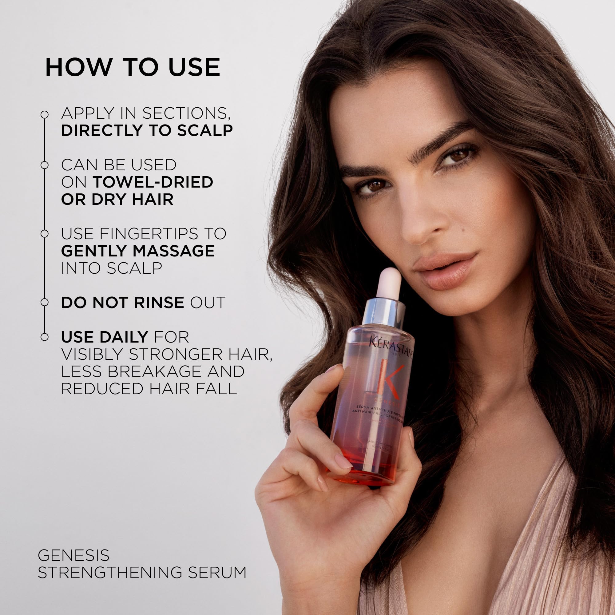 Kérastase Genesis hair serum ginger and caffeine ingredients close-up highlights active scalp support.