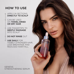Kérastase Genesis hair serum ginger and caffeine ingredients close-up highlights active scalp support.