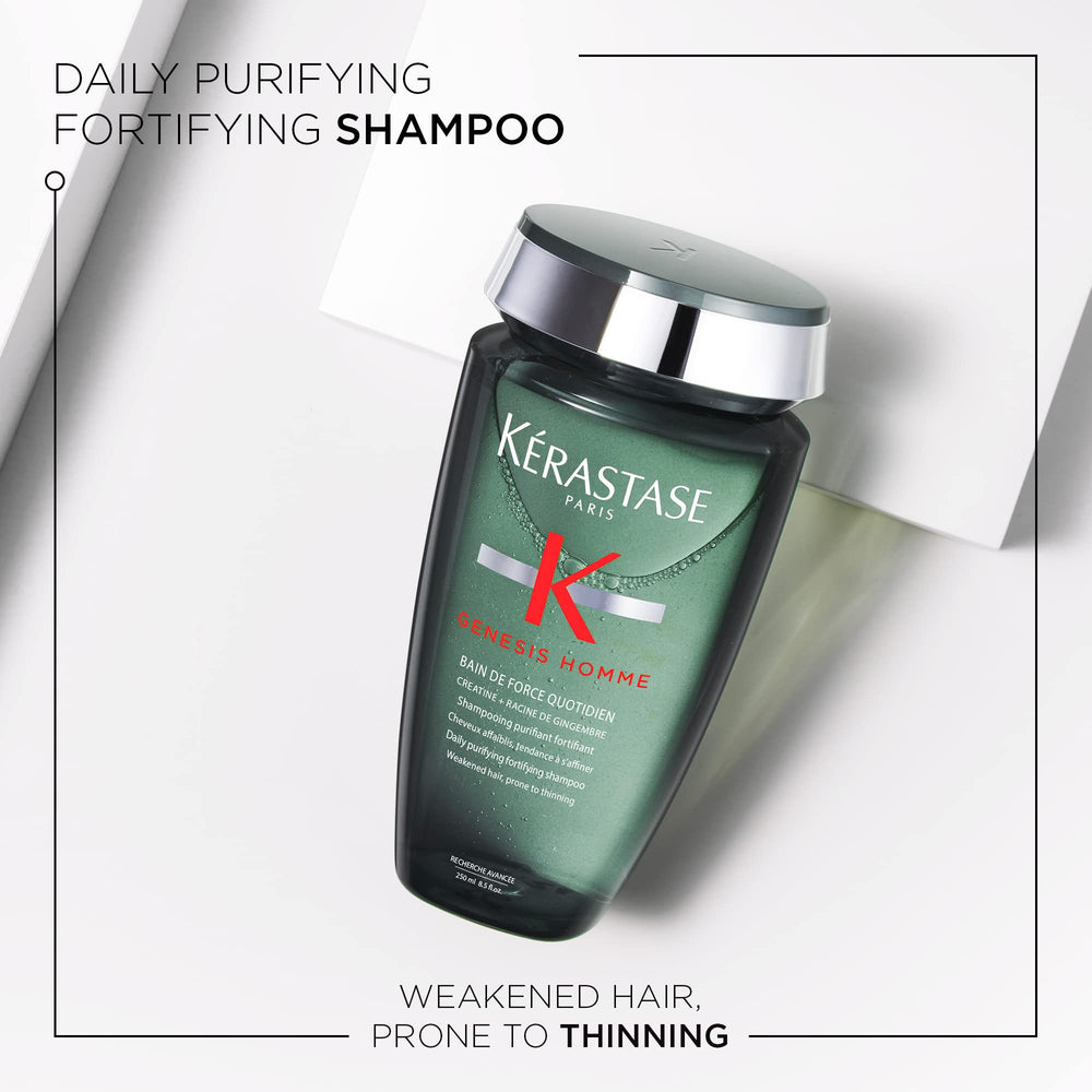 Kerastase Genesis Homme shampoo lather closeup highlights refreshing cleansing and cooling sensation