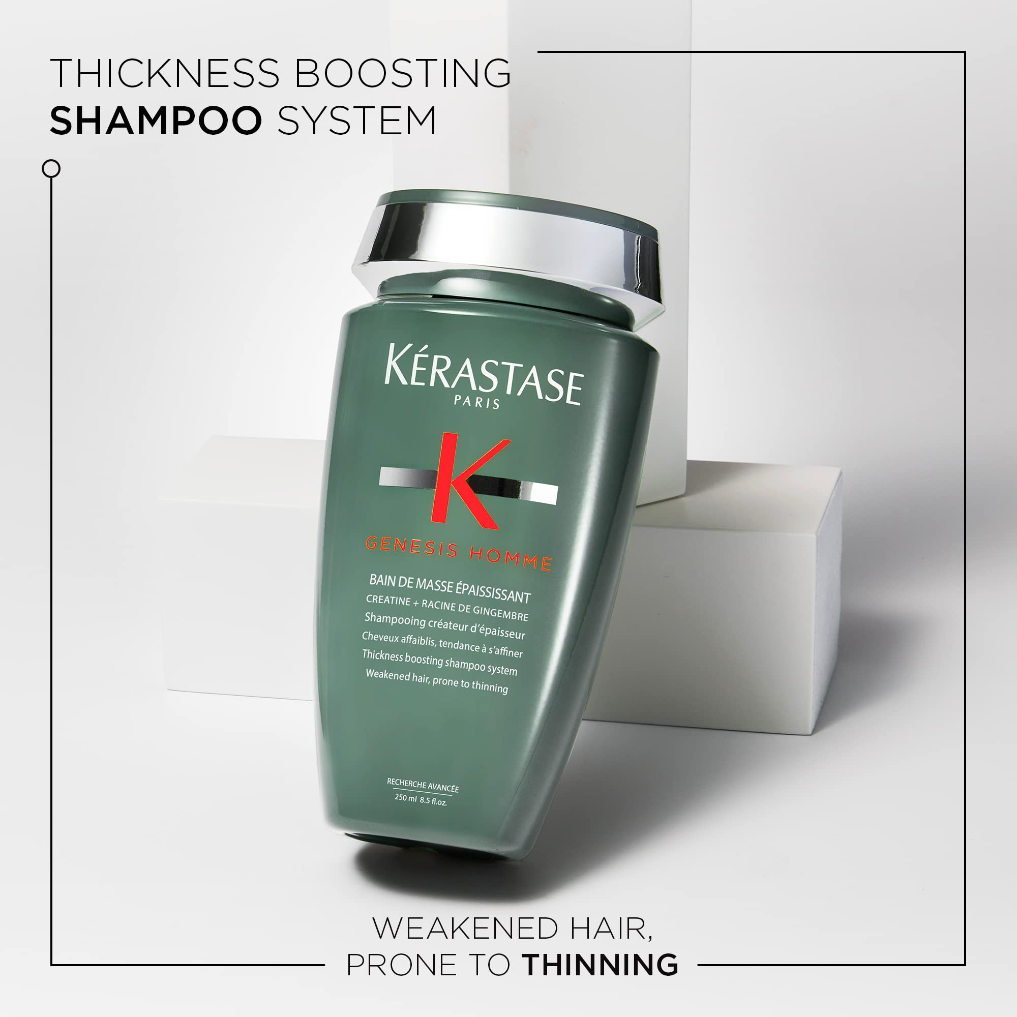 KÉRASTASE Genesis Homme Bain de Masse bottle-top angle highlights sleek packaging