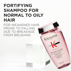 Kérastase Genesis Hydra-Fortifiant Shampoo foamy lather illustrates gentle cleansing for oily to normal hair.