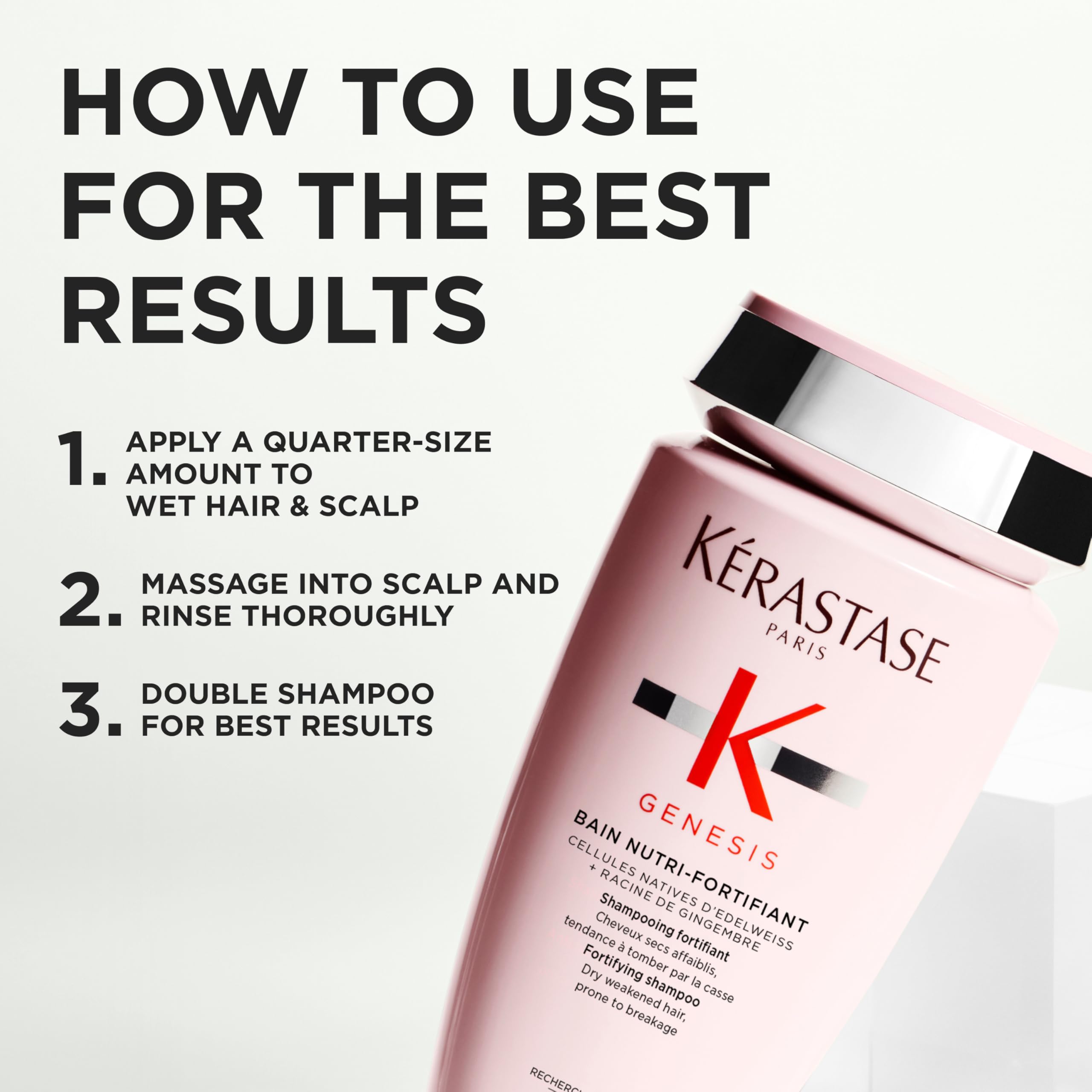 Kérastase Genesis Strengthening Shampoo for dry hair shows evident hydration and nourishment