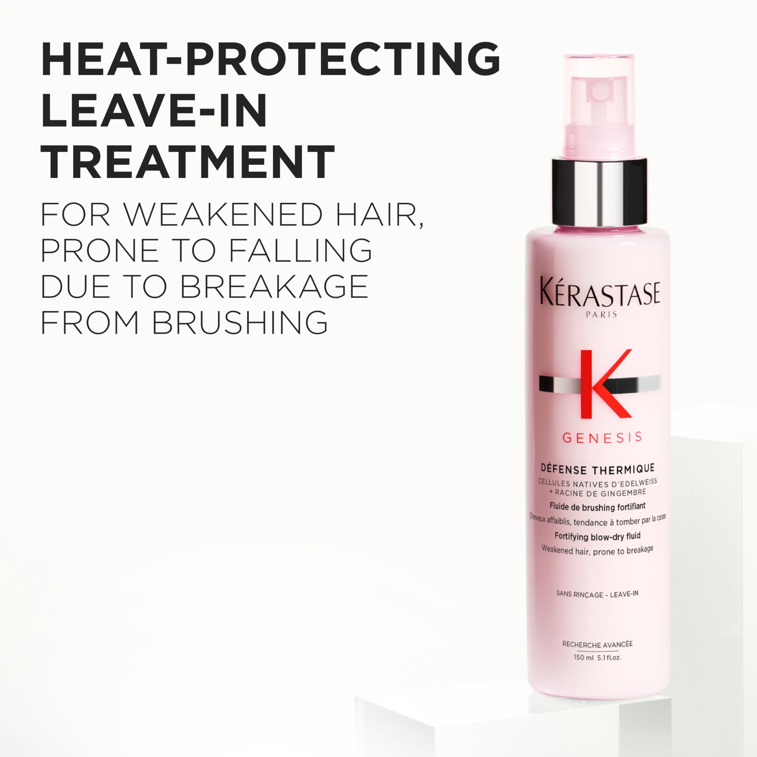 KÉRASTASE Genesis Thermique applying on hair to detangle and guard frizz.
