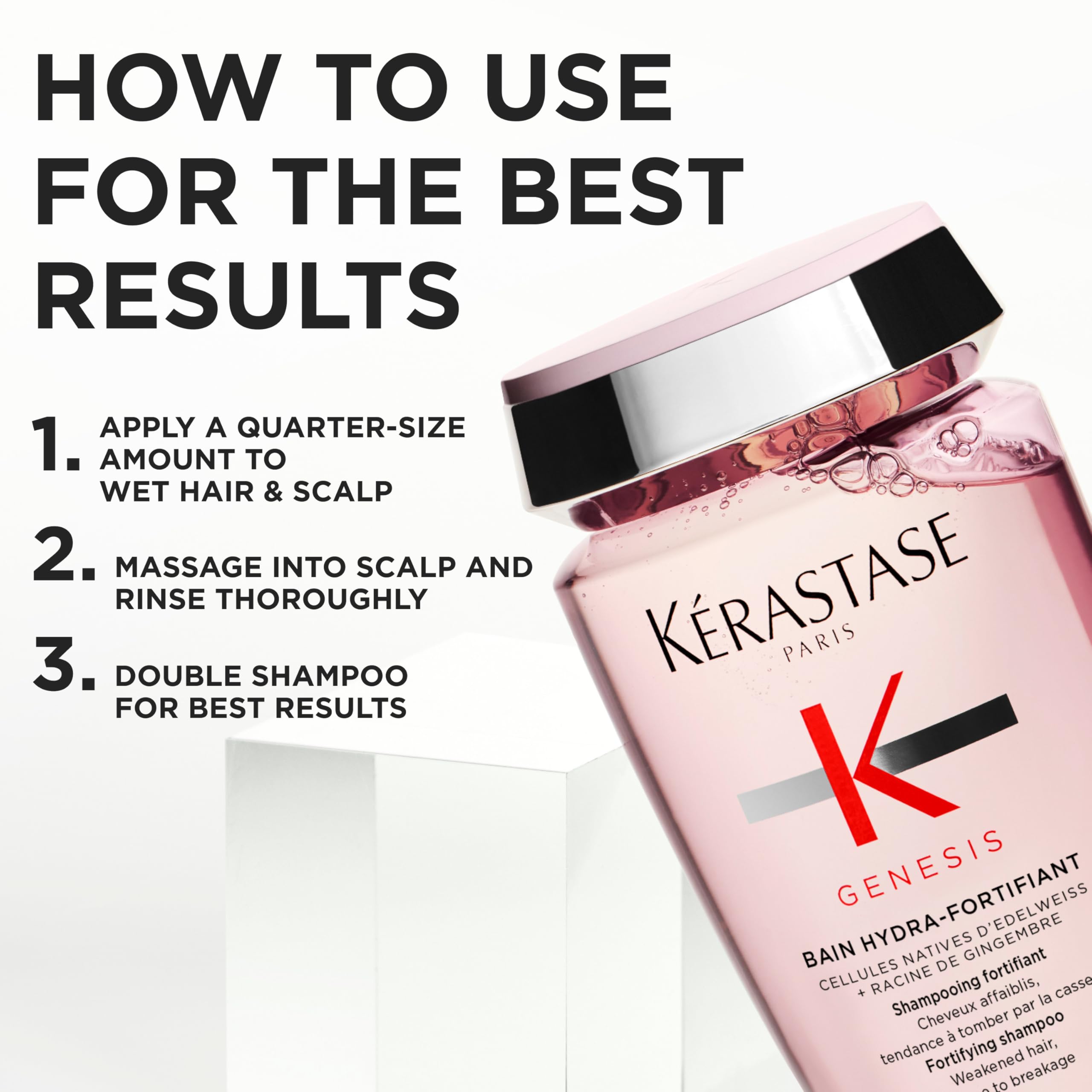 KÉRASTASE Genesis Thermique highlights ginger root and edelweiss cell ingredients.