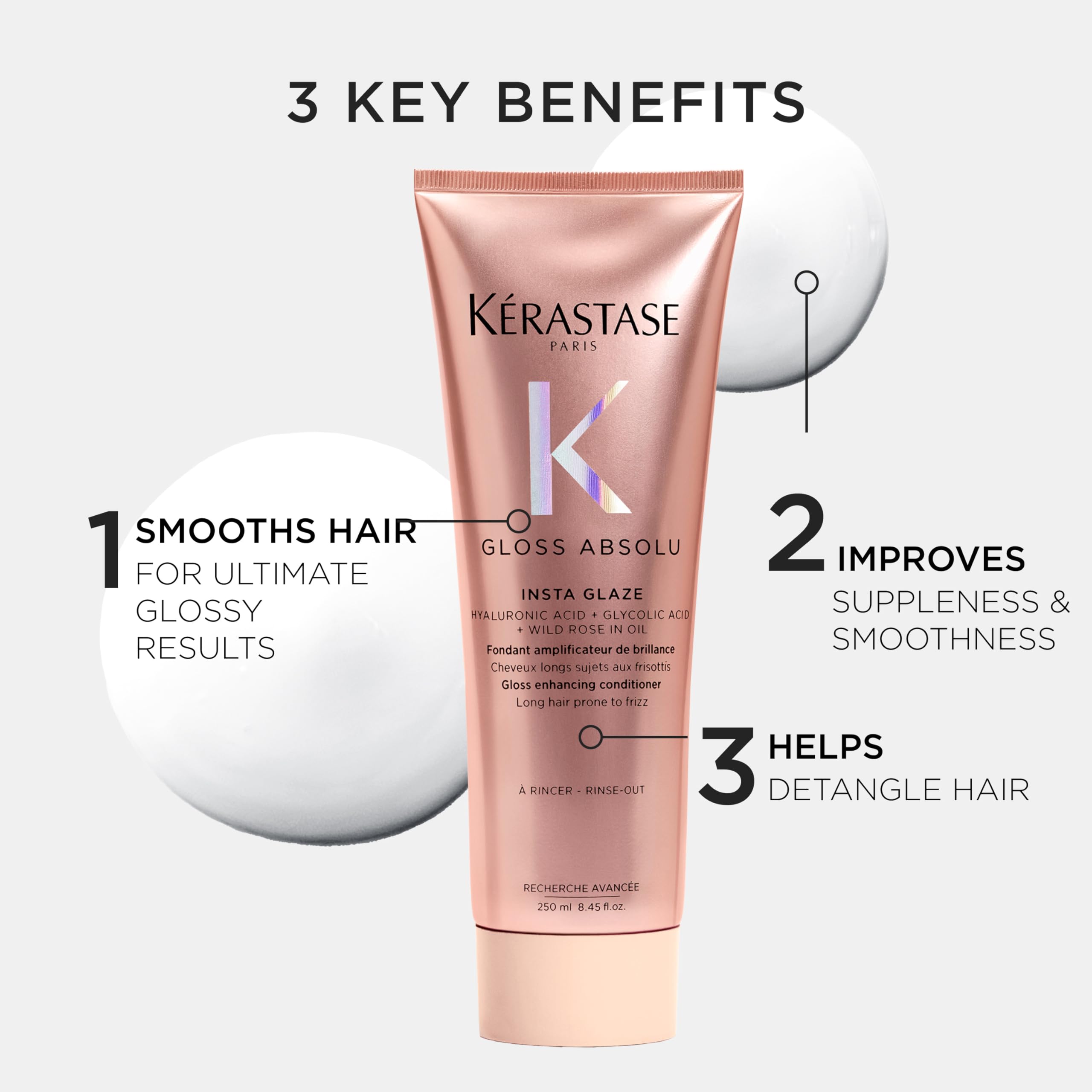 KERASTASE Gloss Absolu ingredients-glycolic-acid highlights smooth surface.