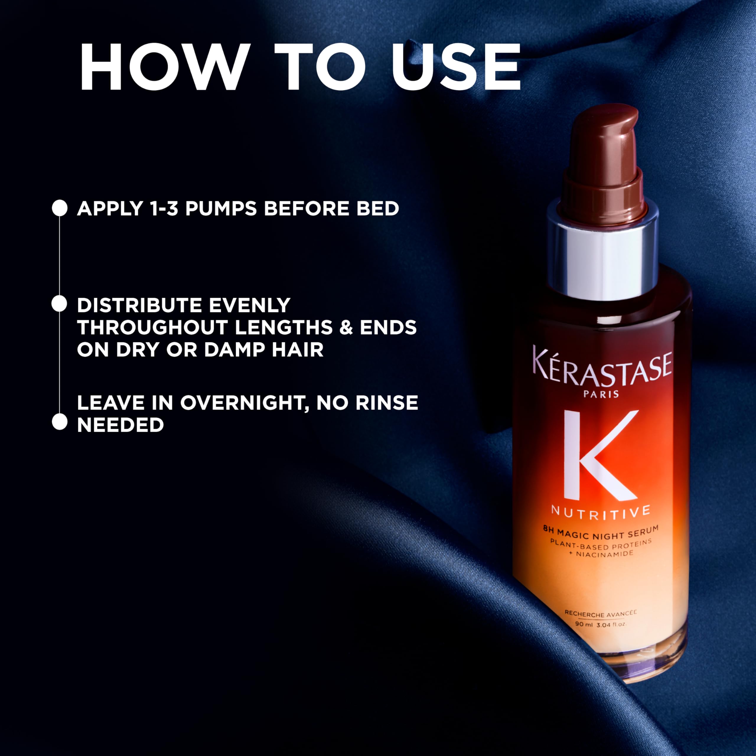 KÉRASTASE Nutritive 8H Magic Night Serum dry hair application delivers detangling and enhanced manageability