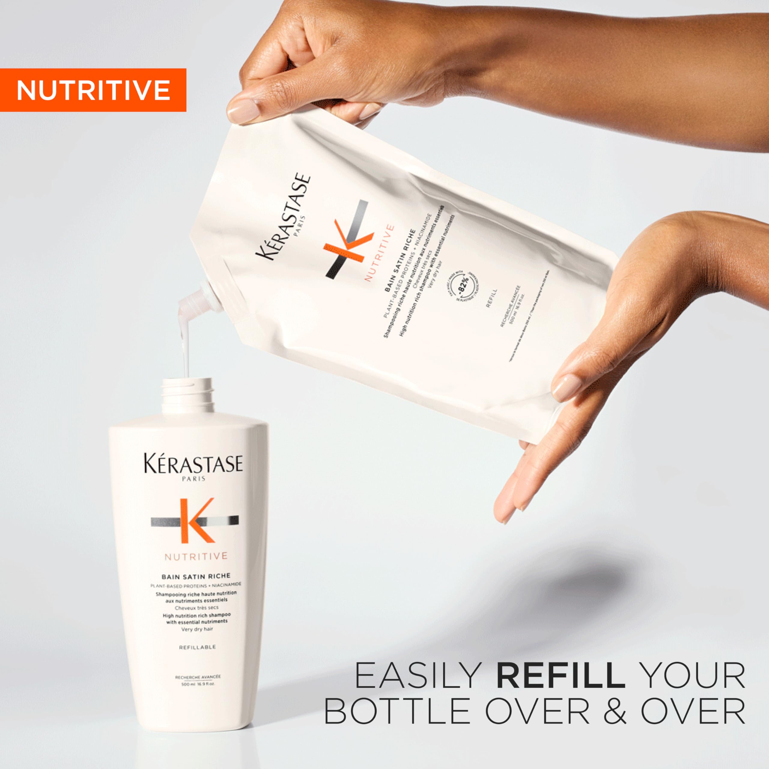 Close-up of ingredients highlights plant-based proteins and niacinamide benefits
