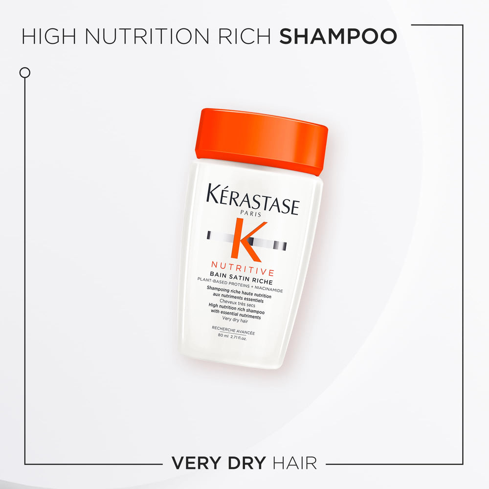 KÉRASTASE Bain Satin Riche bottle highlights Niacinamide for lasting hydration