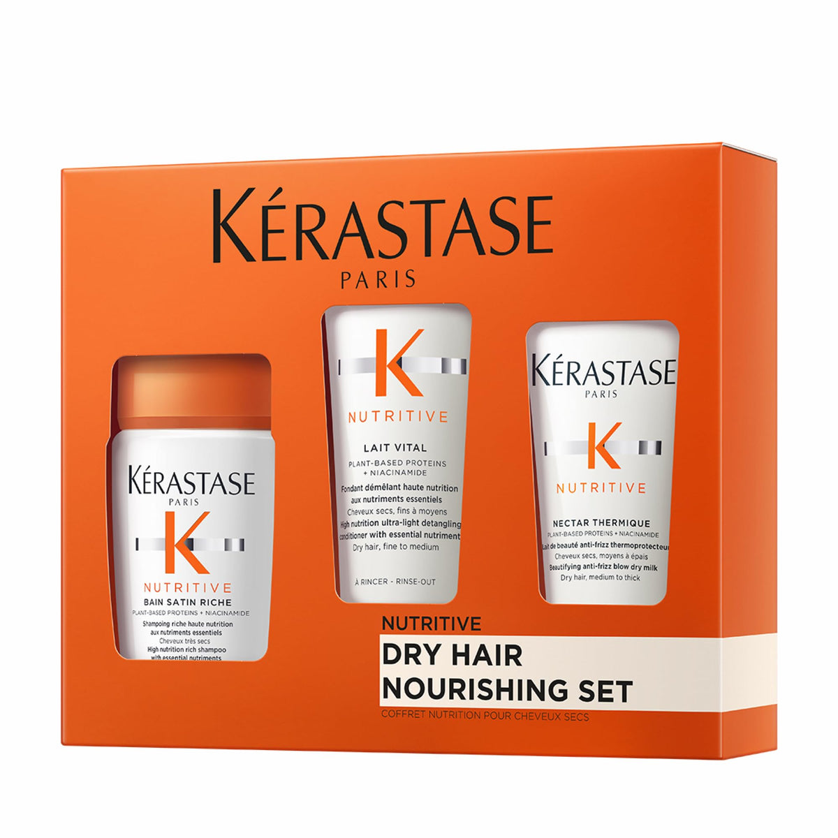 Kérastase Nutritive Discovery Set packshot highlighting travel-sized luxury trio for hydrated hair