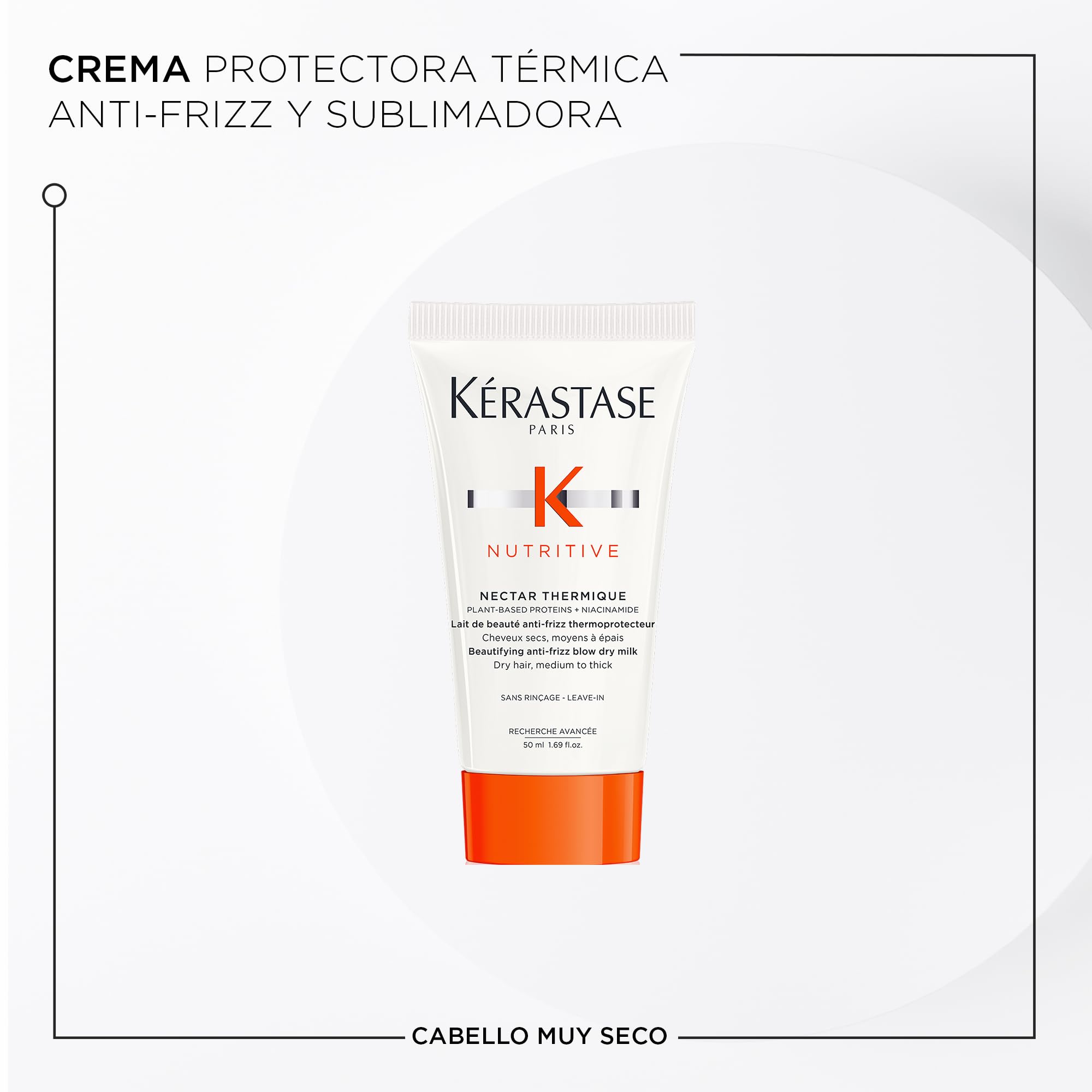 Kérastase Nutritive leave-in image highlighting heat protection up to 450°F for smooth styling