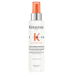 Kérastase Nutritive heat protecting spray bottle demonstrates heat protection for dry hair and detangling