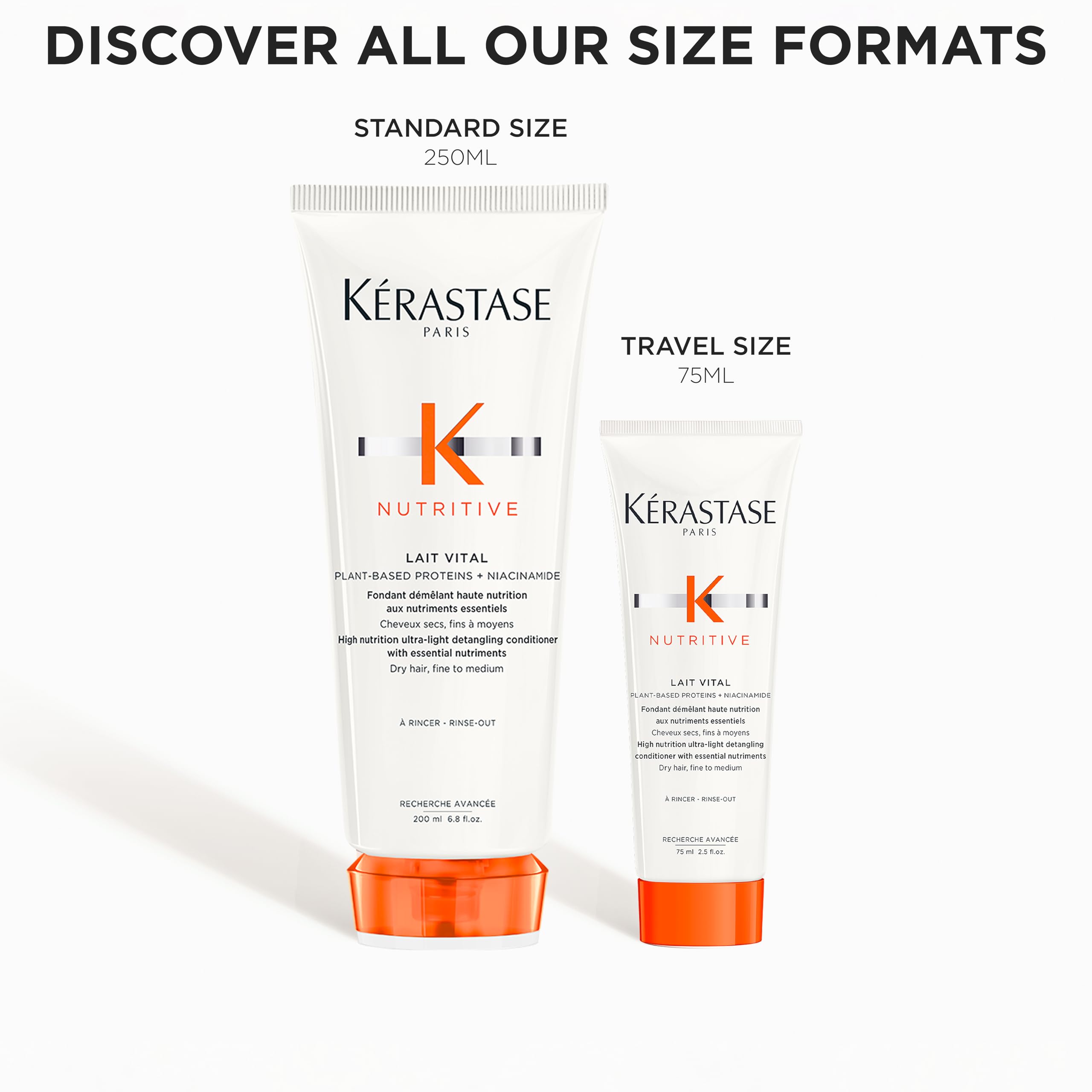 KÉRASTASE Nutritive Lait Vital mini conditioner beside travel essentials.