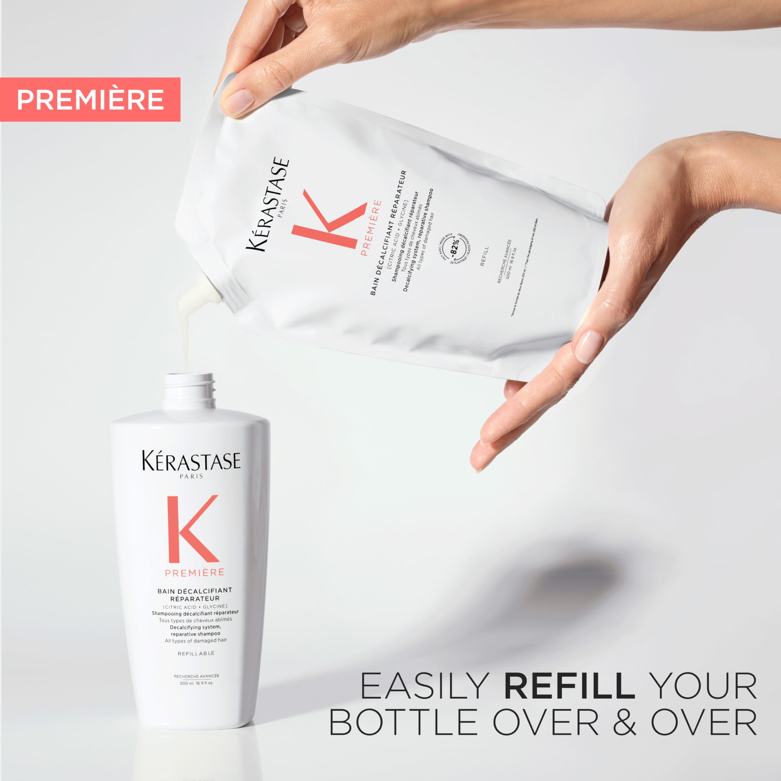 Kerastase Premiere Bain Decalcifiant damaged hair closeup depicting repaired fibers