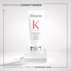 Kérastase Premiere conditioner applied to towel-dried hair for deep hydration.