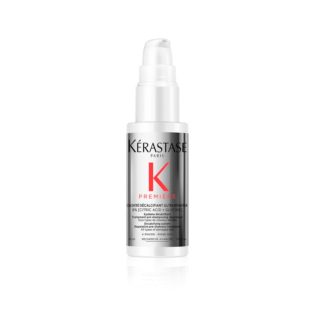 Kérastase Premiere Repair pre-shampoo bottle highlights dual-action repair for stronger hair.