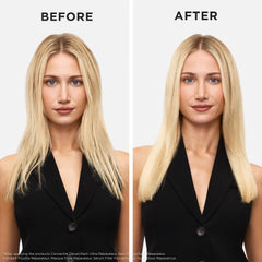 KÉRASTASE Première Repairing Gloss Oil on dry hair suggests heat protection and smoother strands.
