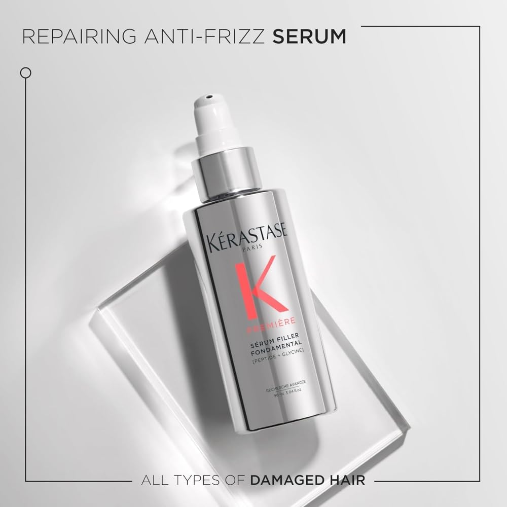 Kerastase Premiere serum being applied to towel-dried hair for quick repair benefits.