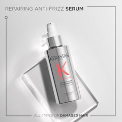 Kerastase Premiere serum being applied to towel-dried hair for quick repair benefits.