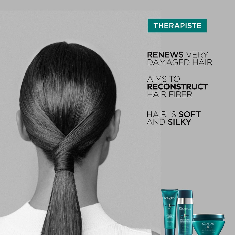 KÉRASTASE Resistance Bain Therapiste Fibra-Kap technology graphic indicating internal fiber repair.