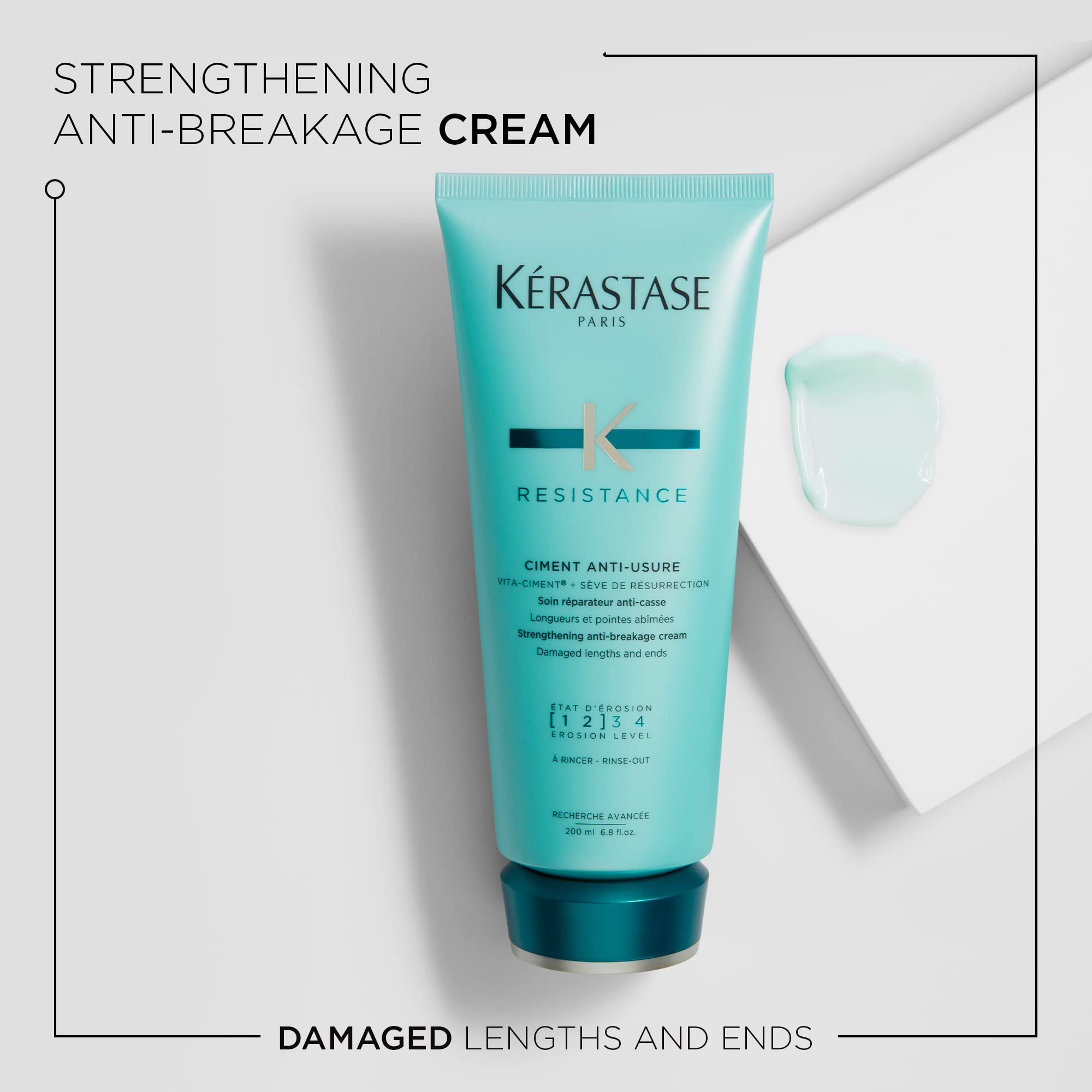 KÉRASTASE Resistance Ciment Anti-Usure cream application shows smoothing, softening action