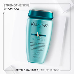 KÉRASTASE Resistance Force Architecte shampoo applied to wet hair for gentle cleansing.