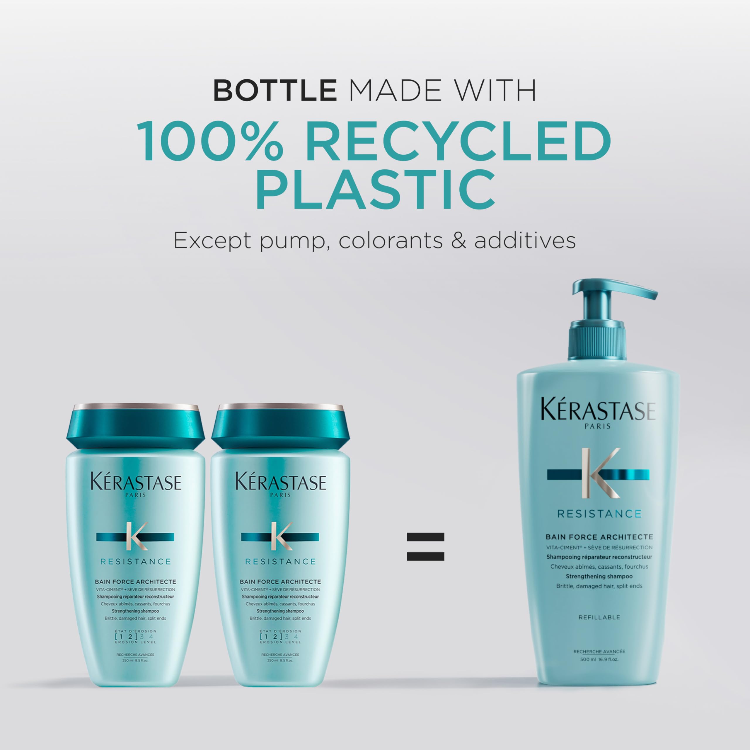 KÉRASTASE Résistance Force Architecte bottle with foam hints at moisturized hair feel.