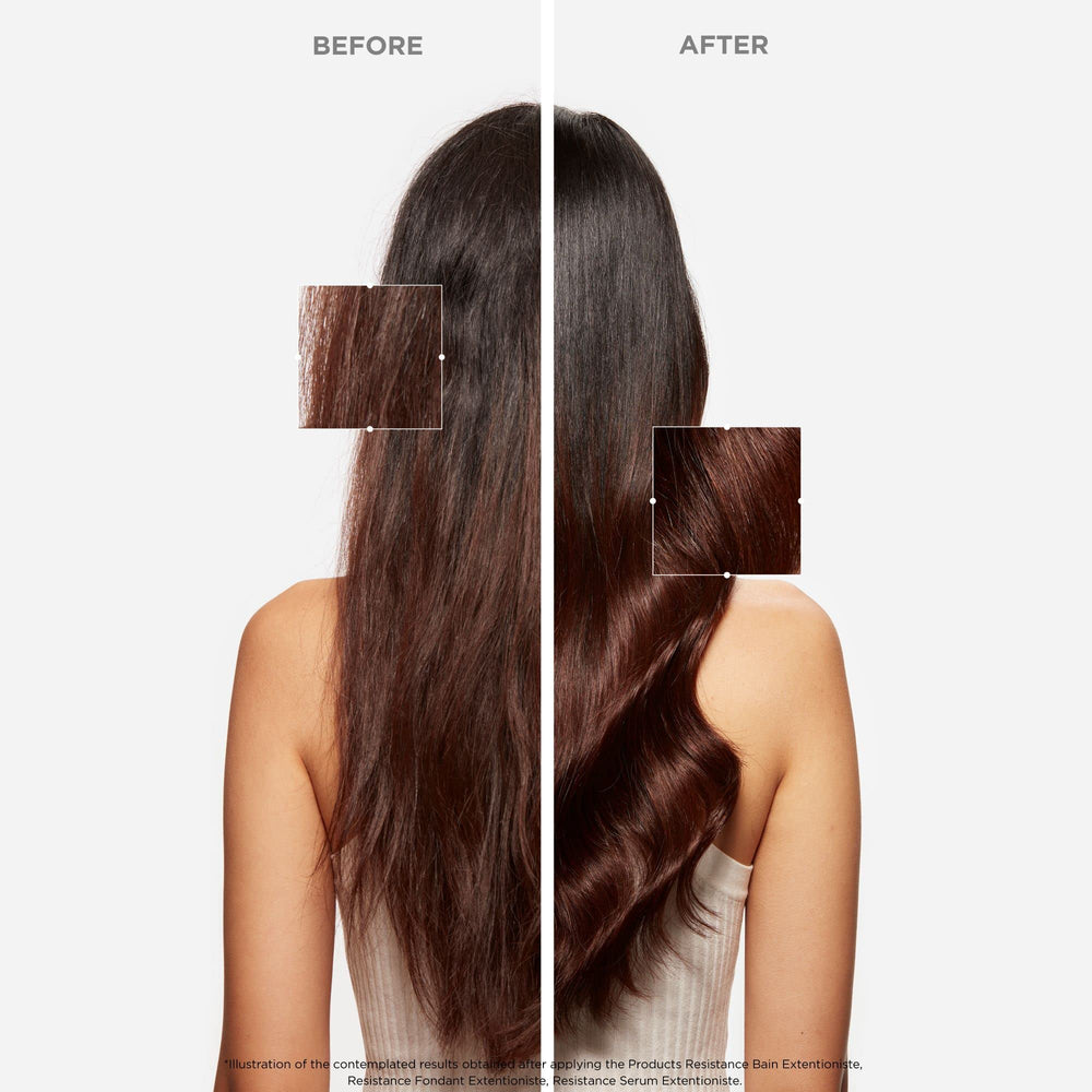 KÉRASTASE Resistance Masque Extentioniste packaging closeup signals premium at-home hair treatment.