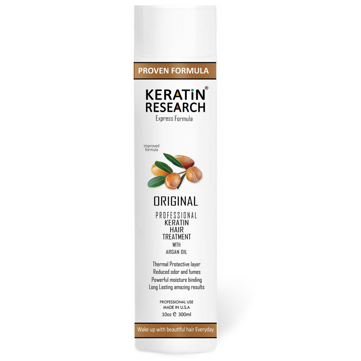 KERATIN RESEARCH KR 10oz bottle closeup showing salon-grade smoothing for home use.