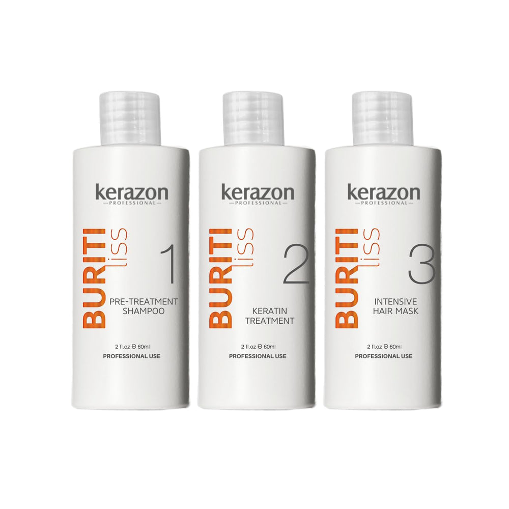 Kerazon Brazilian Keratin Buriti Liss Kit box ready for at home smoothing and shine.